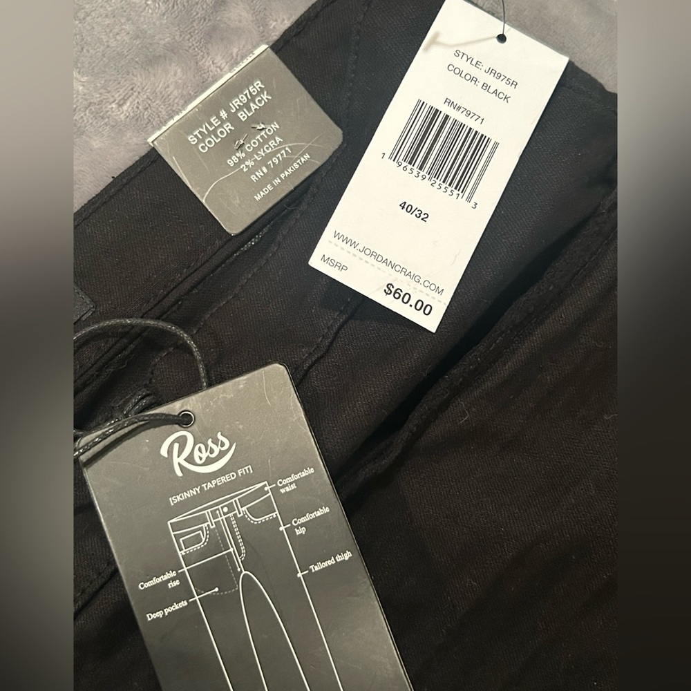 NWT/ Jordan Craig Ross Skinny Tapered Fit / Jet Black Jeans Sz 40/32 /Retail $60 - Picture 3 of 8